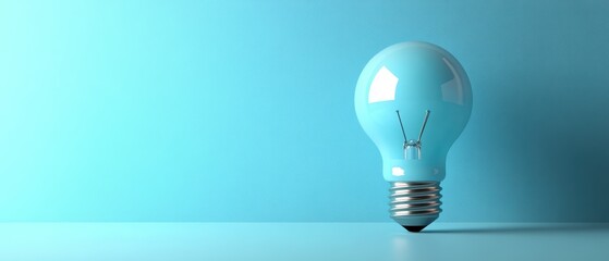 Poster - Futuristic Blue Light Bulb on Minimalistic Background with Soft Glow Effect