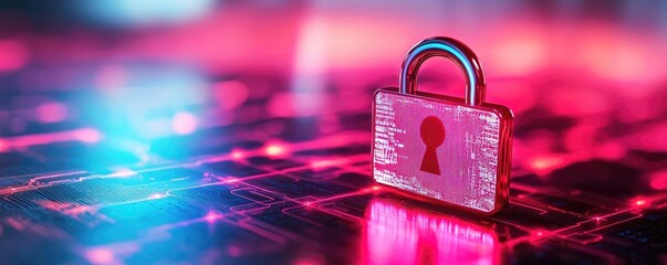 Aufkleber - Cybersecurity database computing and data protection concept. Vibrant digital lock symbolizing cybersecurity and data protection.