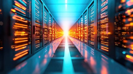 Aufkleber - Cybersecurity data protection in database computing concept. Futuristic data center with glowing servers and vibrant lights.