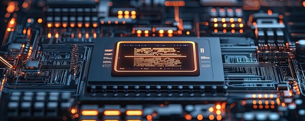 Aufkleber - Cybersecurity protection in cyberspace and computing concept. Close-up of a modern computer circuit board with glowing chips.