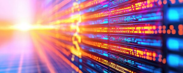 Poster - Cybersecurity protection in cyberspace and computing concept. Vibrant abstract image depicting digital data flow and connectivity.