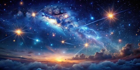 Wall Mural - a celestial tapestry woven with stardust and radiant suns above a sea of clouds