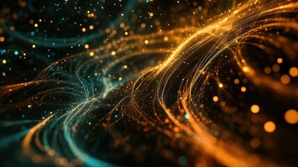 Aufkleber - Abstract flowing waves of orange and blue light with sparkles