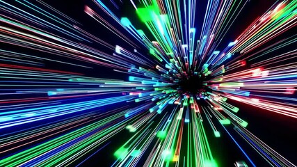 Leinwandbilder - Colorful light trails radiating with high speed, dynamic digital visualization