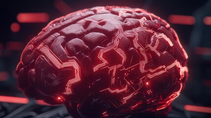 Poster - Artificial intelligence data circuit in cyberspace computing concept. Futuristic digital brain design with glowing circuits.