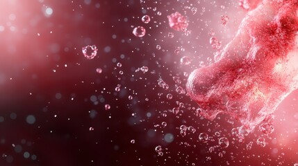Poster - An intricate dance of red liquid bursting out into bubbles illustrates a moment of fluid motion, capturing attention with its vibrant energy and artistic flair.
