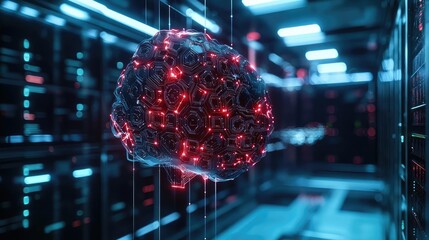 Aufkleber - Artificial intelligence database and future computing concept. Abstract digital representation of interconnected data streams.