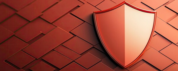 Poster - Cybersecurity protection in cyberspace and computing concept. A red shield icon on a textured surface, symbolizing protection.