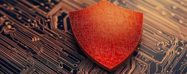 Aufkleber - Cybersecurity protection in cyberspace and computing concept. Shield symbolizing cybersecurity on a circuit board background.