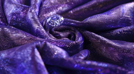 Wall Mural - A large diamond sits on a purple, sparkling fabric with soft folds.