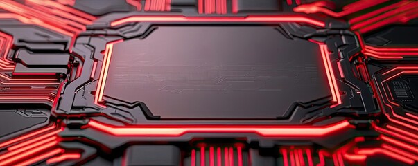 Aufkleber - Cybersecurity database computing and data protection concept. Close-up of a futuristic circuit board with glowing red elements.