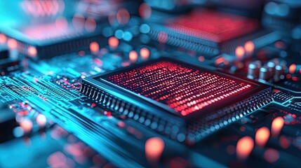 Poster - Cybersecurity protection in cyberspace and computing concept. Close-up of a circuit board showcasing intricate designs and colors.