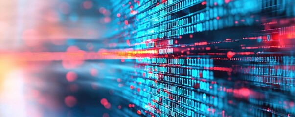 Poster - Cybersecurity data protection in database computing concept. Futuristic digital data stream showcasing vibrant colors and patterns.