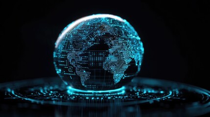 Poster - Artificial intelligence database and future computing concept. A futuristic holographic globe with digital data representation.