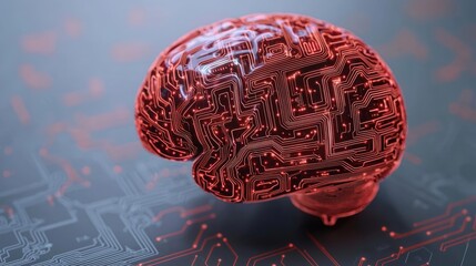 Poster - Artificial intelligence database in cyberspace circuit concept. A digitally enhanced brain symbolizing artificial intelligence.