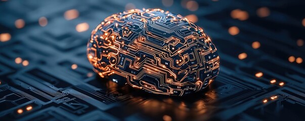 Poster - Artificial intelligence database in cyberspace circuit concept. Futuristic circuit brain on a metallic substrate.