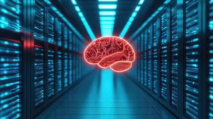 Poster - Artificial intelligence data circuit in cyberspace computing concept. Futuristic digital brain visualizes data processing concept.