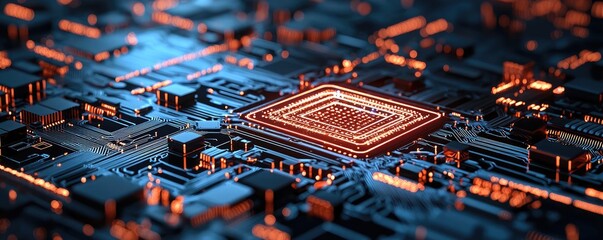 Aufkleber - Artificial intelligence database and future computing concept. Innovative microchip design showcasing advanced circuitry.
