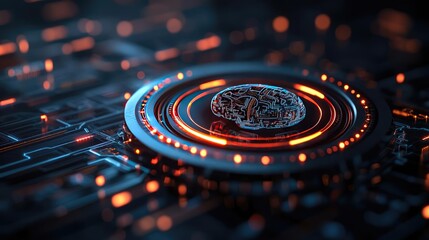 Poster - Artificial intelligence database in cyberspace circuit concept. Futuristic technology interface with glowing circuits and brain.