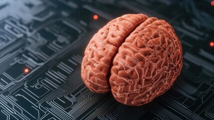 Poster - Artificial intelligence database in cyberspace circuit concept. A conceptual visualization of a brain and circuit connections.