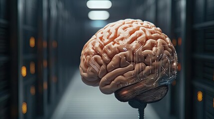 Poster - Artificial intelligence database in cyberspace circuit concept. A futuristic visualization of a brain in a tech environment.