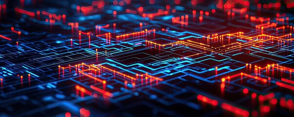 Poster - Artificial intelligence data circuit in cyberspace computing concept. Abstract digital circuit board with bright glowing connections.