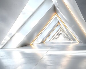 Poster - A futuristic metallic geometric backdrop on a white surface  long title A sleek minimalist backdrop featuring a symmetrical arrangement of metallic