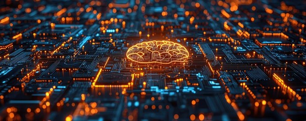 Poster - Artificial intelligence database and future computing concept. Abstract representation of digital neural connections and networks.