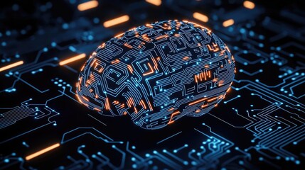Poster - Artificial intelligence data circuit in cyberspace computing concept. Futuristic brain design showcasing advanced circuitry.