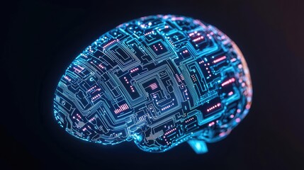 Poster - Artificial intelligence data circuit in cyberspace computing concept. Futuristic brain design showcasing digital circuits and connections.