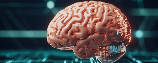 Aufkleber - Artificial intelligence database and future computing concept. An intricate digital rendering of a human brain.