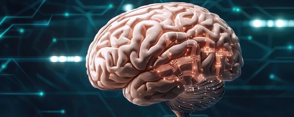 Poster - Artificial intelligence database and future computing concept. Futuristic human brain with digital connections and technology.
