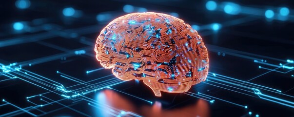 Poster - Artificial intelligence database and future computing concept. Digital brain concept illustrating artificial intelligence.