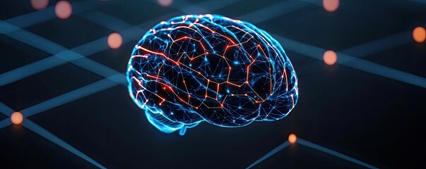 Poster - Artificial intelligence database in cyberspace circuit concept. Futuristic illustration of a brain with glowing neural connections.