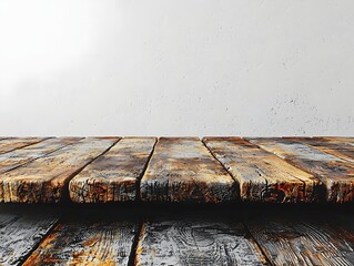 Poster - rustic wooden platform on a minimalist white backdrop