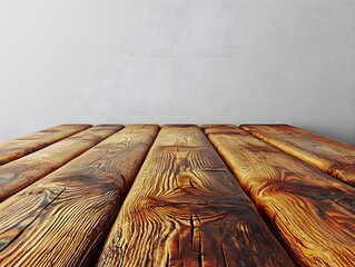 Poster - rustic wooden platform on a minimalist white backdrop
