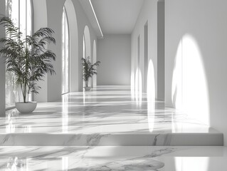 Wall Mural - polished marble hallway with a gradient wall exuding modern simplicity