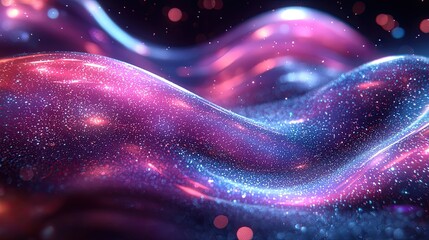 Poster - Abstract flowing purple and blue surfaces with shimmering particles