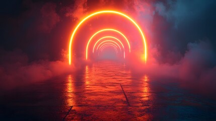 Poster - Surreal neon path leading into a glowing ethereal tunnel