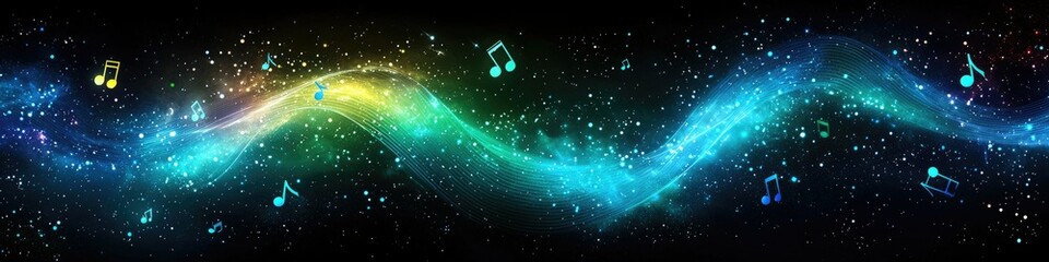 Poster - Celestial space backdrop of musical notes and vibrant glowing streams