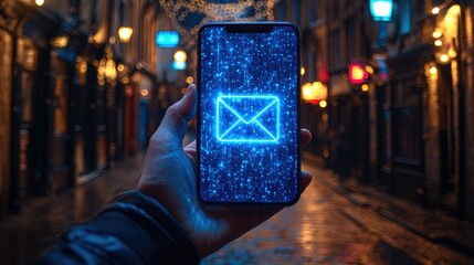 Poster - A hand holding a phone displays a digital email symbol