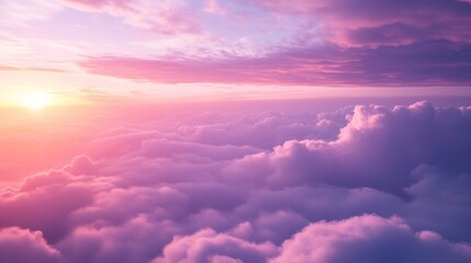 Wall Mural - beautiful pink sunset in the sky with clouds. aerial view of fantasy dreamy cloudy background.