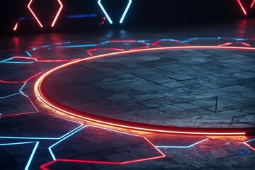 Fototapete - The illustration of an abstract future technology concept design scene features a background of future technology line and light effects