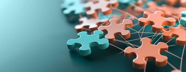 Poster - a digital network of glowing puzzle pieces highlights key concepts such as connectivity, technology,