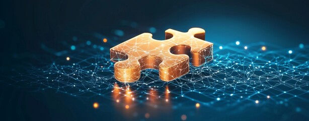 Poster - interconnected glowing puzzle pieces form a digital network, underscoring the importance of problem-