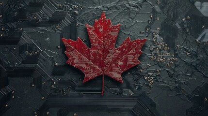 Poster - The concept of global network and connectivity in Digital Canada is embodied by a microcircuit board, facilitating international data transfer, cyber technology, and worldwide business
