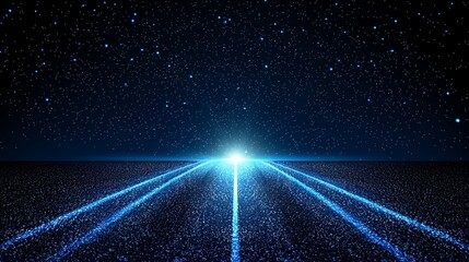 Poster - An abstract thoroughfare aglow with blue light trails, embodying the swift pace of data transfer and the dawn of digitization