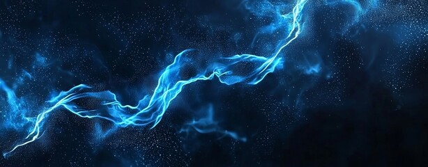 Fototapete - Blue digital waves and luminous lights comprise the abstract futuristic technological background