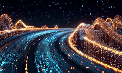 Poster - The concept of an abstract road leads to modern city digitization, virtual reality, and communication