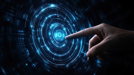 Fototapete - Digital Innovation:  A Hand Interacting with Futuristic Technology Interface